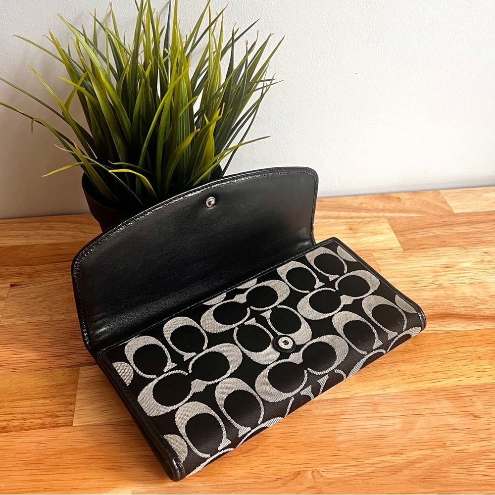 Vintage Coach Signature Jacquard Leather Black and Gray Continental Wallet - Picture 10 of 13